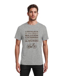 Männliches Model trägt graues Rennrad Shirt mit minimalistischer Fahrradgrafik