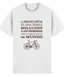 Weißes Fahrrad T-Shirt unisex mit spanischem Bike Spruch und Rennrad Motiv in Dark Chocolate