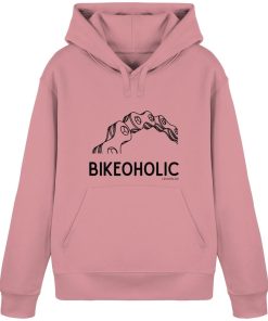 Rosa Fahrrad Hoodie unisex mit stylischer Fahrradkette und Bikeoholic Schriftzug