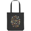 Schwarze Tote Bag mit buntem Hundeparadies-Motiv aus vielen kleinen Hunden