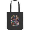 Schwarze Tote Bag mit buntem Katzenparadies-Motiv aus vielen kleinen Katzen