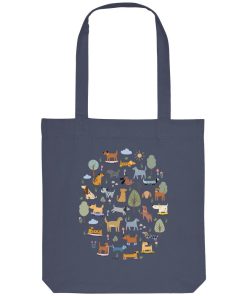 Dunkelblaue Tote Bag mit buntem Hundemotiv