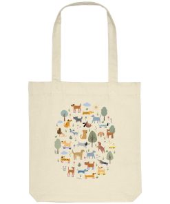 Naturfarbene Tote Bag mit buntem Hundeparadies-Print
