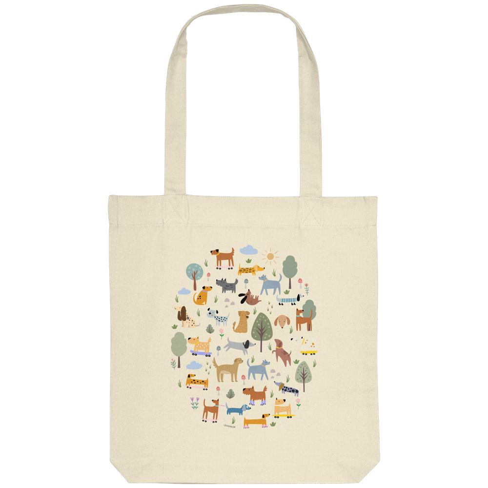 Naturfarbene Tote Bag mit buntem Hundeparadies-Print