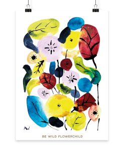 Be Wild Flowerchild floraler Aquarell Artprint mit abstrakten Blumenformen von LEODIN
