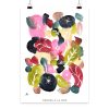 Handgemalte florale Aquarellillustration mit abstrakten Blüten in Rosa-, Grün- und Dunkelblautönen sowie dem spanischen Spruch „Gracias a la vida“ von LEODIN.
