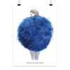 Handgemalte Aquarell-Modeillustration einer Frau in einer übergroßen blauen Jacke mit dem Schriftzug „Too much? Says who?“ als hochwertiger Fine Art Print.
