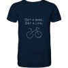 Rennrad T-Shirt Herren V-Ausschnitt in Navy mit „Get a bike Get a life“ Spruch und minimalistischer Fahrradgrafik