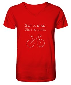 Rotes Fahrrad T-Shirt Herren mit V-Ausschnitt und minimalistischem Rennrad Motiv