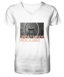 Weißes Fahrrad V-Neck Shirt mit minimalistischer Bike Grafik und inspirierendem Statement