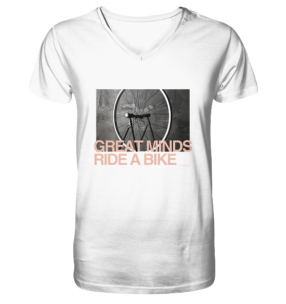 Weißes Fahrrad V-Neck Shirt mit minimalistischer Bike Grafik und inspirierendem Statement