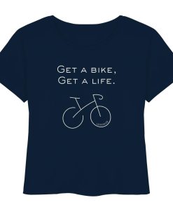 Dunkelblaues Rennrad T-Shirt Damen Bio mit Line Art Fahrrad und Bike Spruch