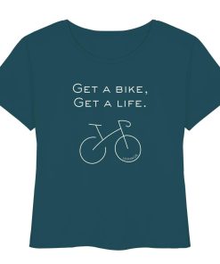 Petrolblaues Fahrrad T-Shirt Damen Bio mit minimalistischem Rennrad Design und Schriftzug