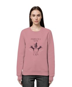 Frau trägt altrosanes Sane Cat Lady Sweatshirt Damen mit minimalistischem Katzenprint