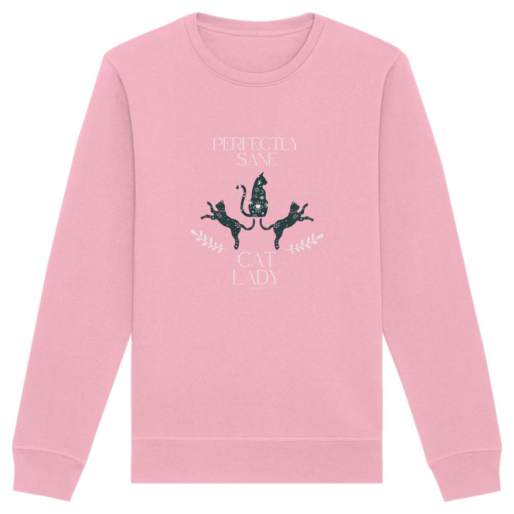 pink Cat Lady Sweatshirt Damen mit minimalistischem Katzenmotiv und Schriftzug