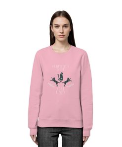 Frau trägt pinkes Cat Lady Sweatshirt Damen mit stilvollem Katzenprint
