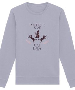 graublaues Sane Cat Lady Sweatshirt Damen mit lustigem Katzenmotiv und Schriftzug