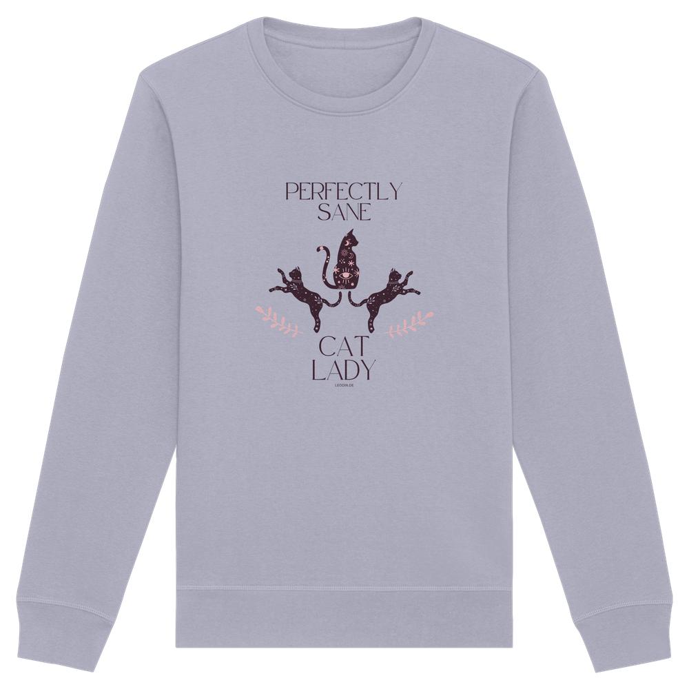 graublaues Sane Cat Lady Sweatshirt Damen mit lustigem Katzenmotiv und Schriftzug