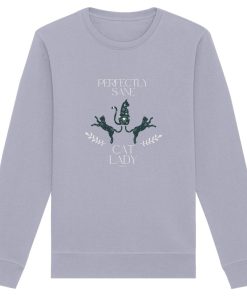 Graublaues Cat Lady Sweatshirt Damen mit minimalistischem Katzenmotiv und Schriftzug