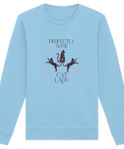 himmelblaues Sane Cat Lady Sweatshirt Damen mit lustigem Katzenmotiv und Schriftzug