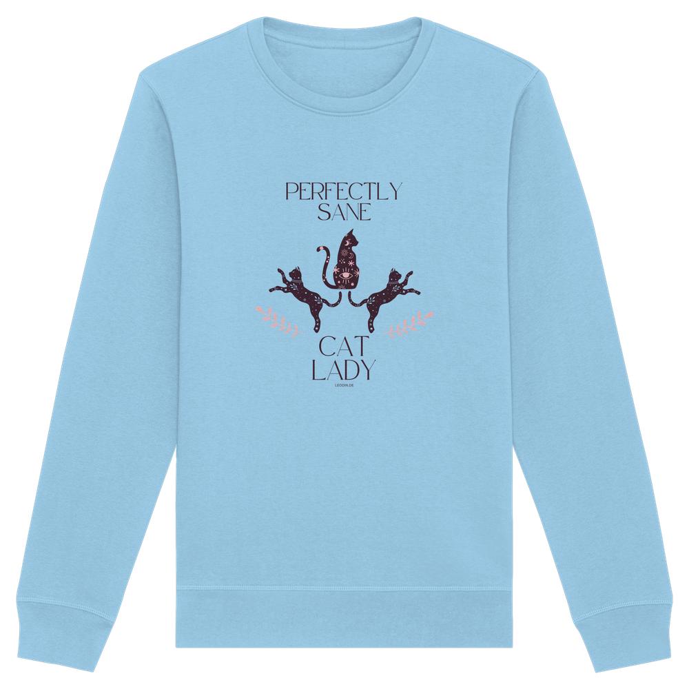 himmelblaues Sane Cat Lady Sweatshirt Damen mit lustigem Katzenmotiv und Schriftzug