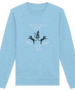 Himmelblaues Cat Lady Sweatshirt Damen mit minimalistischem Katzenmotiv und Schriftzug