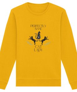 Gelbes Cat Lady Sweatshirt Damen mit stylishem Katzenmotiv und Schriftzug