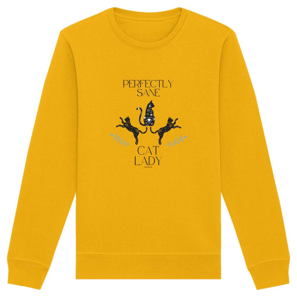 Gelbes Cat Lady Sweatshirt Damen mit stylishem Katzenmotiv und Schriftzug