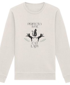 naturweisses Cat Lady Sweatshirt Damen mit stylishem Katzenmotiv und Schriftzug