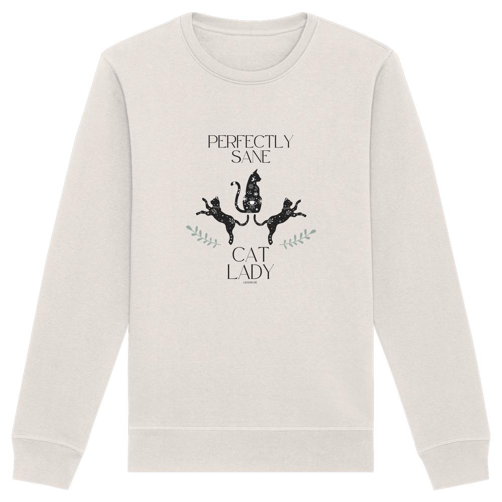 naturweisses Cat Lady Sweatshirt Damen mit stylishem Katzenmotiv und Schriftzug