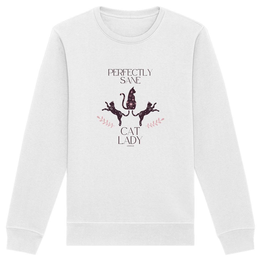 Weißes Sane Cat Lady Sweatshirt Damen mit lustigem Katzenmotiv und Schriftzug