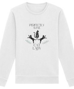 weisses Cat Lady Sweatshirt Damen mit stylishem Katzenmotiv und Schriftzug