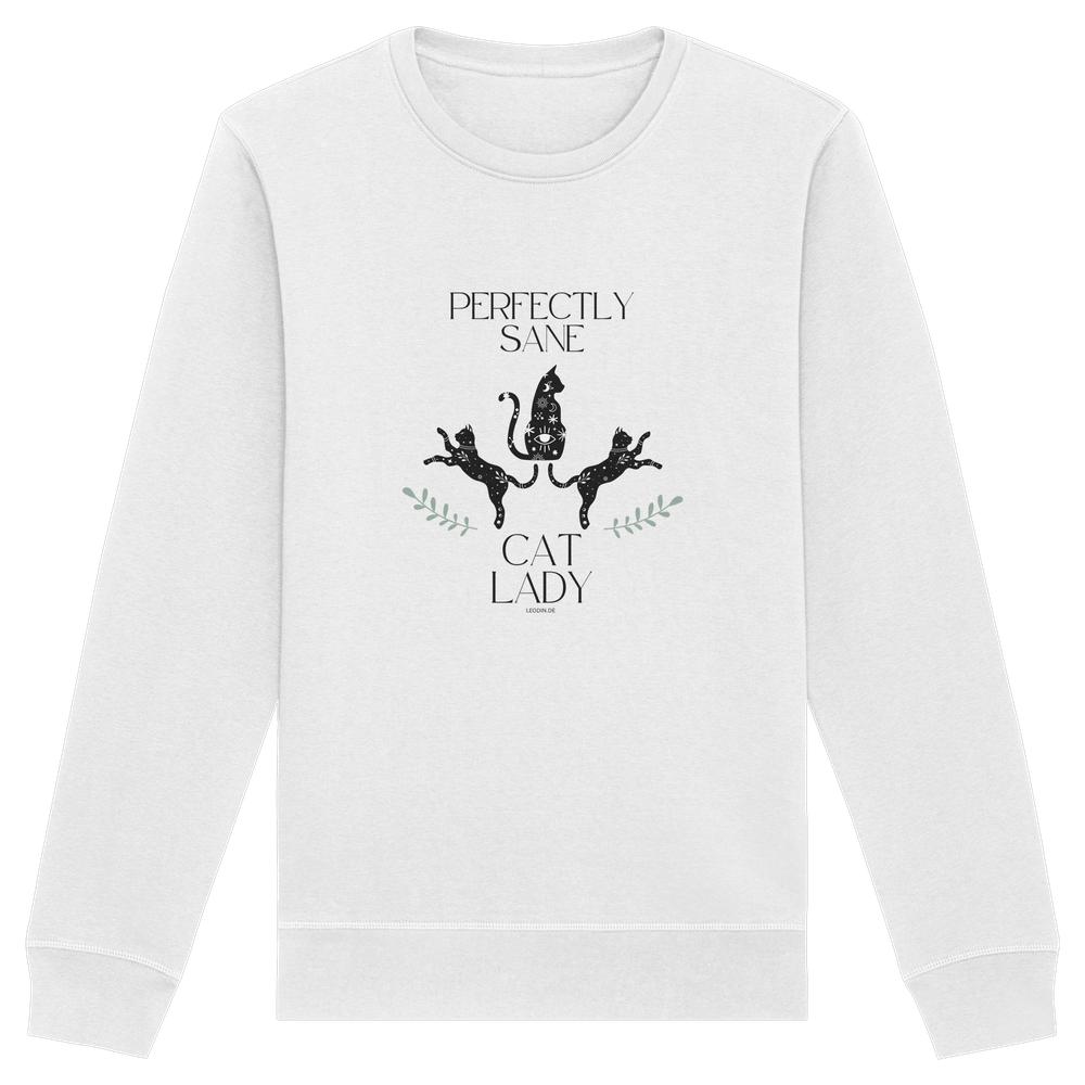 weisses Cat Lady Sweatshirt Damen mit stylishem Katzenmotiv und Schriftzug