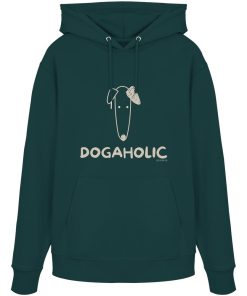 Glazed Green Bio-Hoodie mit heller DOGAHOLIC-Aufschrift und Hundemotiv