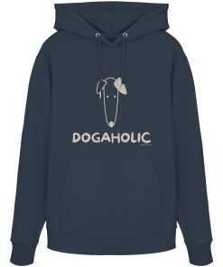 Unisex Bio-Hoodie in Anthrazit mit heller DOGAHOLIC-Aufschrift und minimalistischer Hundeillustration