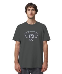 Mann im anthrazitfarbenen Hunde Shirt mit Dogaholic-Aufdruck