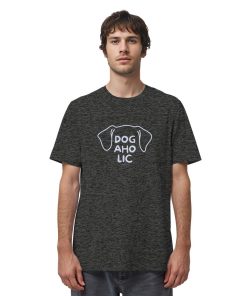 Mann trägt meliertes graues Hunde T-Shirt mit Line-Art-Motiv