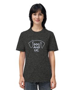 Frau im melierten grauen Unisex Hundeshirt