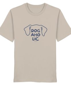 Beige-camelfarbenes T-Shirt mit Dogaholic-Hundemotiv