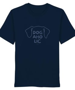 Dunkelblaues T-Shirt mit tonalem Line-Art-Hundemotiv