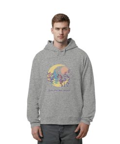 Mann trägt grauen Unisex Hoodie mit spirituellem Katzen Design