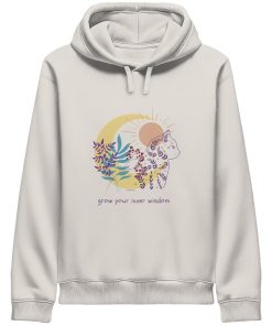 Vintage weißer Katzen Hoodie mit spirituellem Katzenmotiv und floralen Elementen