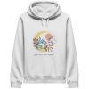 Weißer Katzen Hoodie Damen mit spirituellem Katzenmotiv und grow your inner wisdom Schriftzug