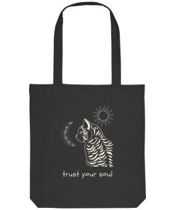 Schwarze Katzen Stofftasche mit spirituellem Trust Your Soul Motiv und Katze