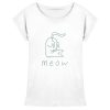 Weißes Damen Print T-Shirt mit grünem Katzen Linienprint und Schriftzug meow aus 100% Baumwolle von LEODIN Design