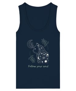 Dunkelblaues Katzen Tank Top Damen mit spirituellem Design und Katze