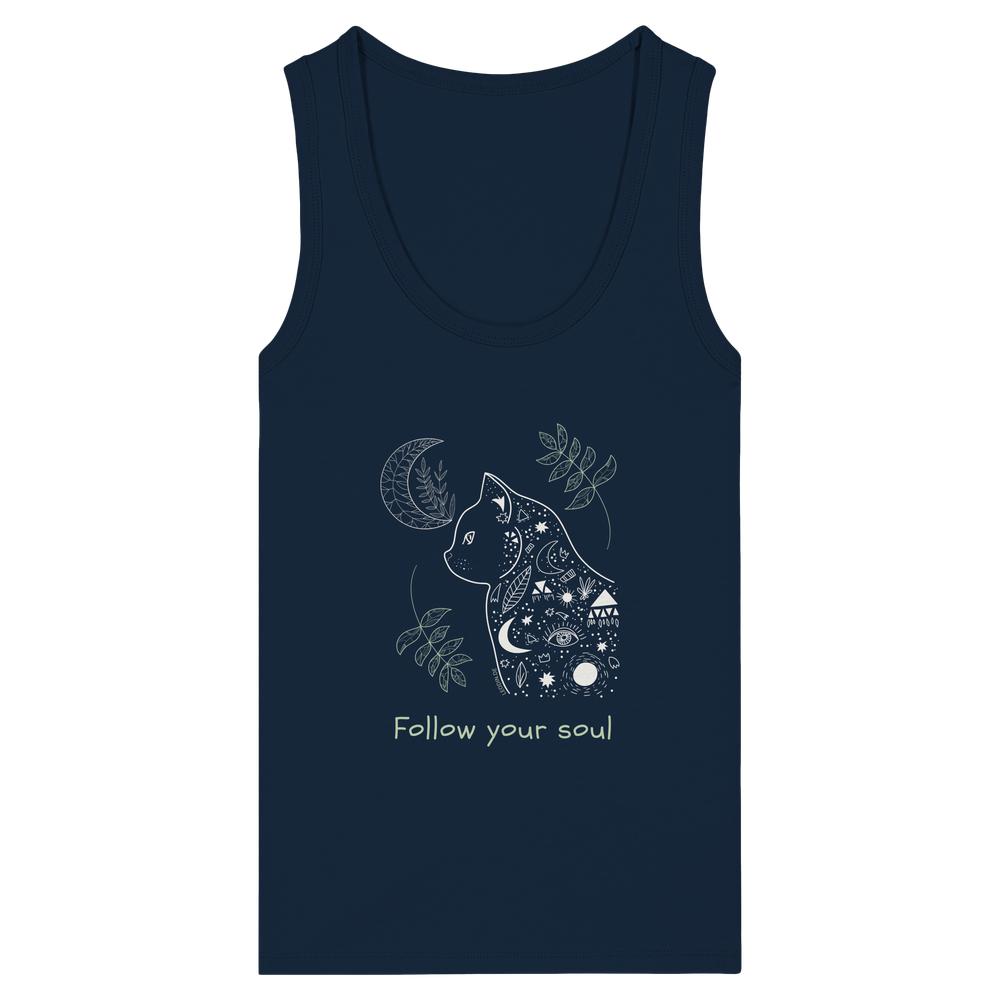 Dunkelblaues Katzen Tank Top Damen mit spirituellem Design und Katze