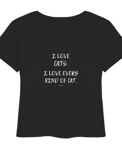 schwarzes Katzenliebhaber Shirt mit Aufdruck „I love every kind of cat“ aus Bio-Baumwolle