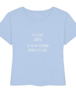 taubenblaues Katzenliebhaber Shirt mit Aufdruck „I love every kind of cat“ aus Bio-Baumwolle
