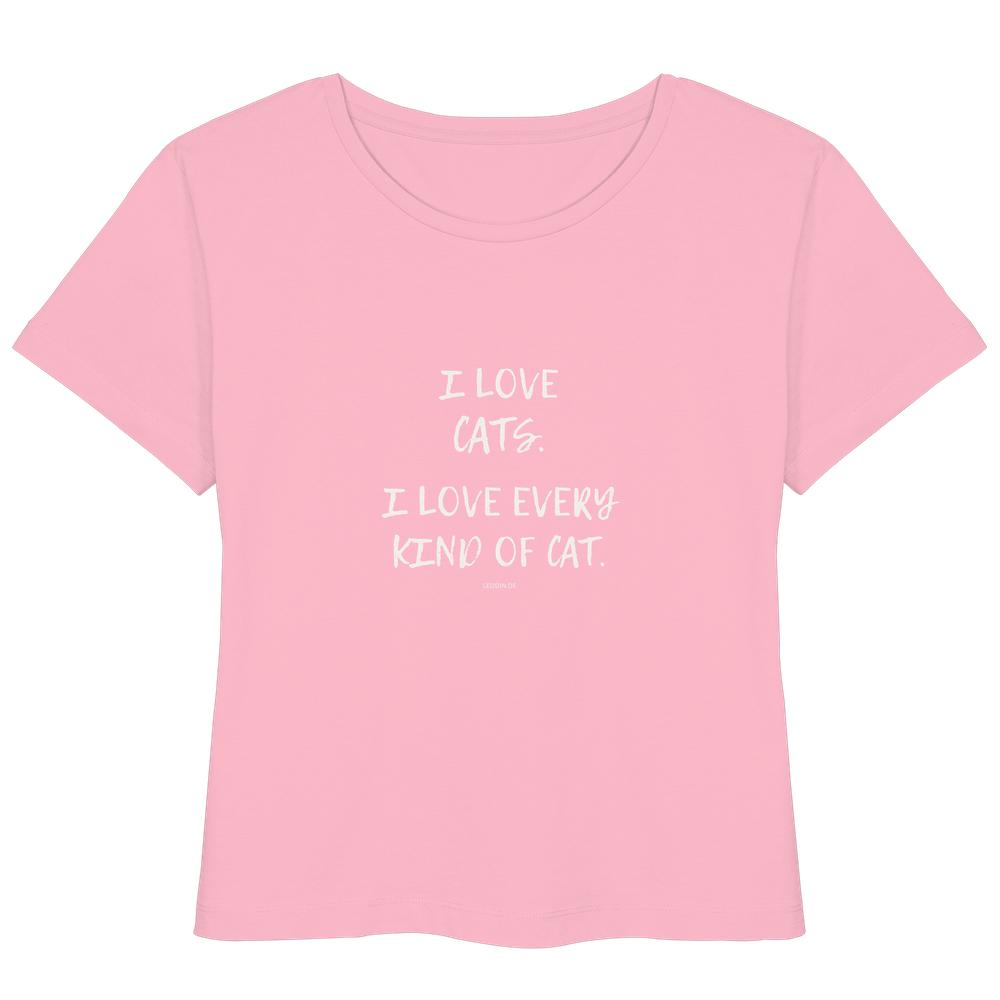 rosanes Katzenliebhaber Shirt mit Aufdruck „I love every kind of cat“ aus Bio-Baumwolle